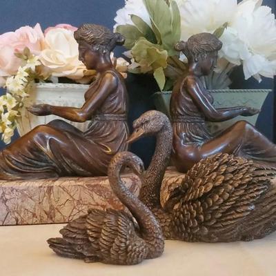 Grecian Goddess Bookends  Swan Figurines, Floral Accents & Decor