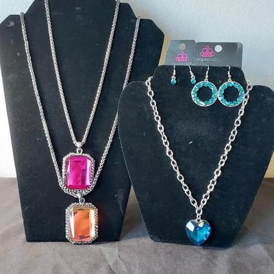 Paparazzi 3 Necklace & Earring Sets Pink Green Blue Heart 