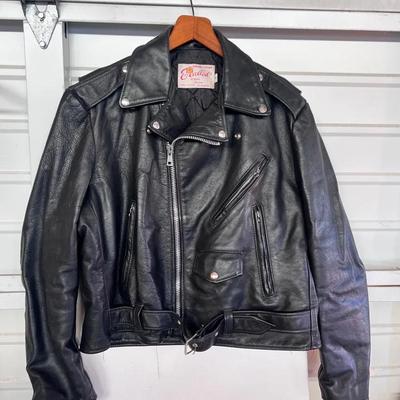 Vintage Genuine Leather Biker Jacket Black USA Sz 46 