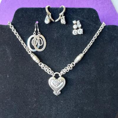 Blair Heart Necklace, 925 Oval Earrings, 3 Stone Dangle Earrings 