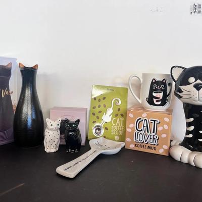 Cat Shape Planter Vase, Cat Lover Mug Coffee Scoop & Spoon Rest, Cat Lady Shakers