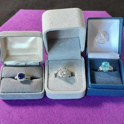 925 Blue Ring Sz 6, 10k Gold Blue Stone Ring Sz 7, 3 Pc Wedding Set 925 Sz 5