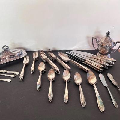 Silverplate Variety 50 Pcs Silverware Set, Butter Dish, 3 Baby Utensils, 4 Serving Spoons