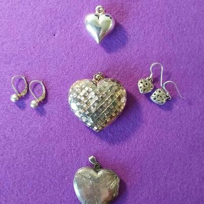 Heart Locket 925, 2 Pendants 925 Italy, 2 Pair Earrings 