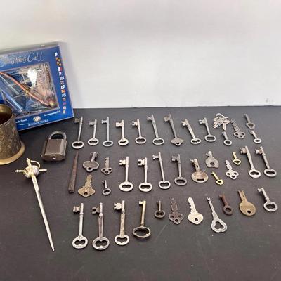 Skeleton Keys Variety, Brass Boatman’s Whistle, Brass Pen Holder , Sword Letter Opener 
