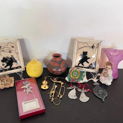 Marbled Pink Glass Vase, Tribal Vase, Musical Instruments Ornaments, Silk Coin Purse & more 