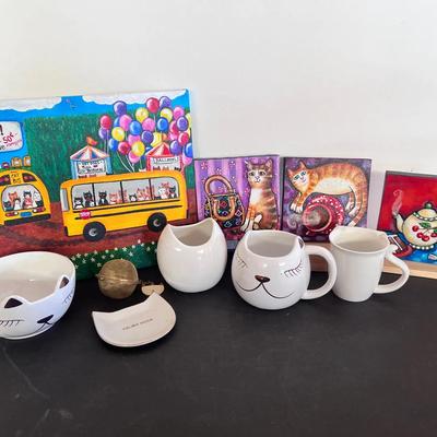 Cat Paintings-4, Cat Shape Mug & Bowl, Cat Lady Mug, Cat Planter 