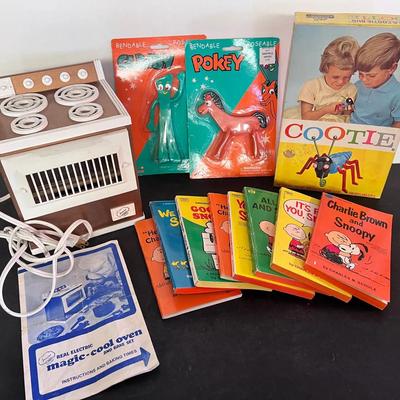 Magic Cool Junior Chef Electric Stove, Gumby Pokey Bendable, Cootie Game 1949
