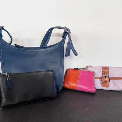 Coach Leather Shoulder Bag Blue, Coach Coin Purse Black, Coach Signature C Mini Wallet