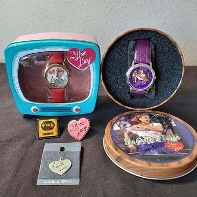 I Love Lucy Watch, Sterling Pendant, Heart & TV Pins