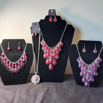 Paparazzi 4 Necklace & Earring Sets New Pink Purple 
