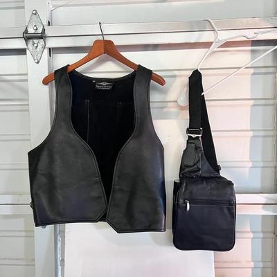 Open Front Mr S Leather Vest Black Sz XXL, Travelon Crossbody Messenger Bag 