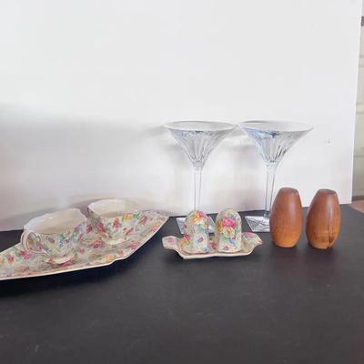 Waterford Crystal Martini Glasses, Nelson Ware Cream/Sugar Tray Salt Pepper Shakers 