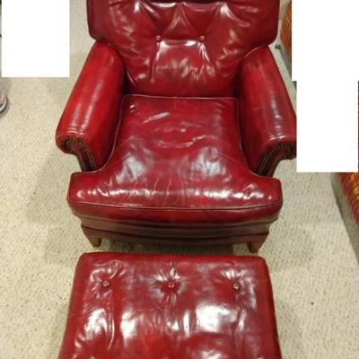 Red Leather Club Chair With Ottoman