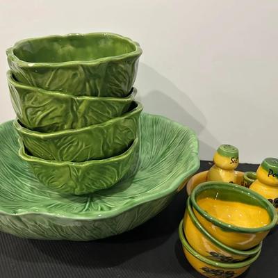 Ceramic Cabbage Bowls And Olive Dish