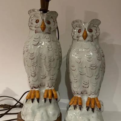 Vintage Ceramic Owl Lamp And Owl Figure