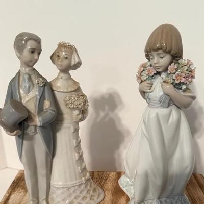 Lladro Figurines Bride And Groom And Girl With Flowers
