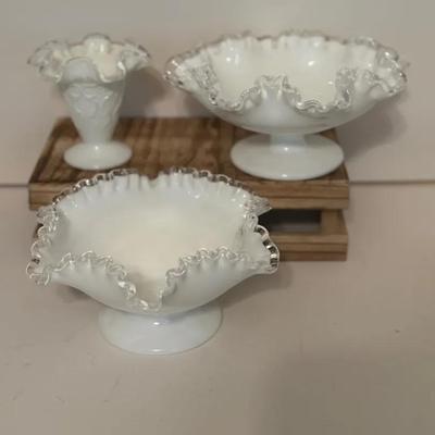 Vintage Silver Crest White Milk Glass Lot Fenton Dish