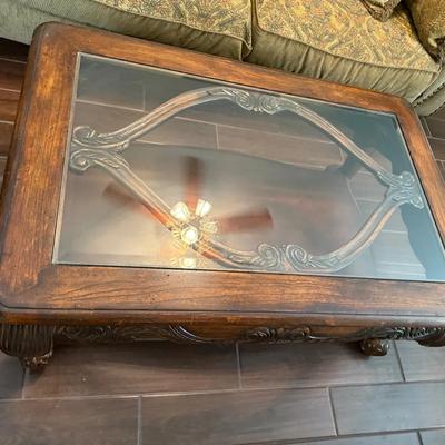 Wood And Iron Coffee Table Glass InsetTop