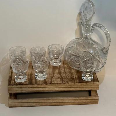 Die Cut Glass Liqueur Decanter Set