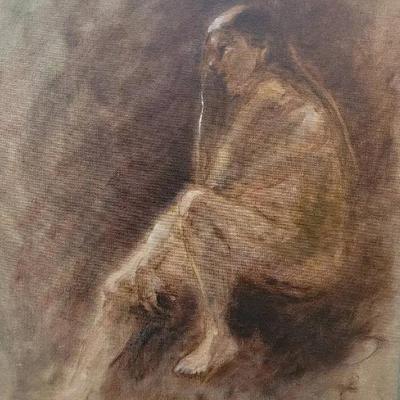 Framed Art of Figure Muted Earth Tone Color Pallette