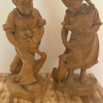 Boy Girl Borghese Style Plaster Chalkware Farm Figurines by Walker