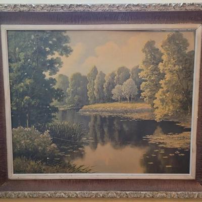 Framed Original Lake Landscape Signed Art by E. Gauffriaud