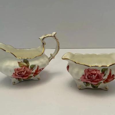 Hammersley And Company, “Morgan Rose” Bone China, Creamer, And Sugar Bowl Set.