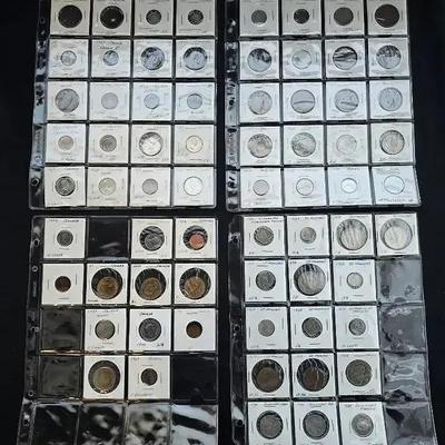 4 Sheets (68) Foreign Coins, Canada, Mexico & More