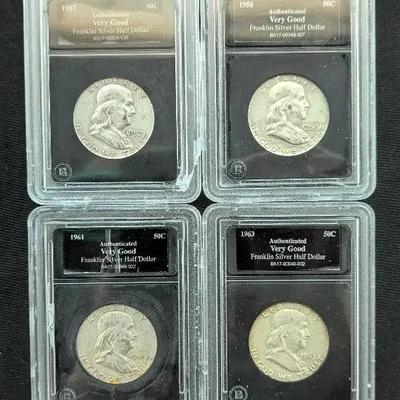 4 Graded Silver Franklin Dollars