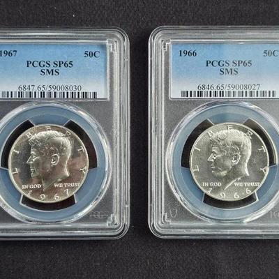 1966 & 1967 SP-65 Silver Kennedy Halves, PCGS Graded