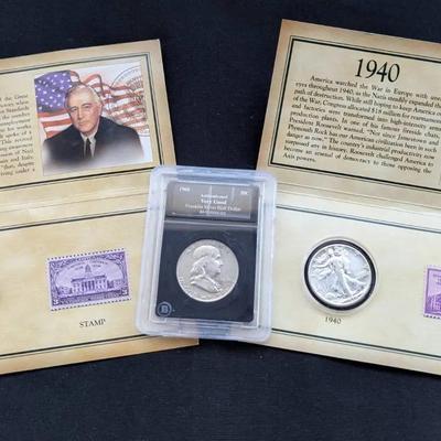 3 Silver Half Dollars: 2 Walking Liberty, 1 Franklin Half