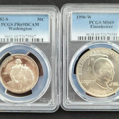 1982-S 50 Cent & 1990-W PCGS Graded Silver Half & Dollar