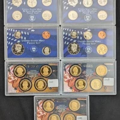 1999 & 2000 Proof Sets & 2007, 2008 & 2009 Proof Presidential Dollar Sets