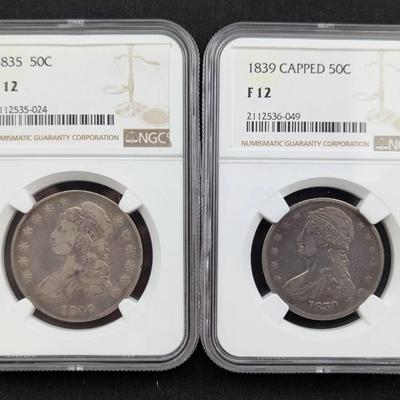1835 & 1839 NGC Graded Bust Halves F-12