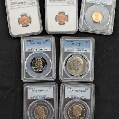 7 Mixed Proof & UNC NGC & PCGS Graded Coins