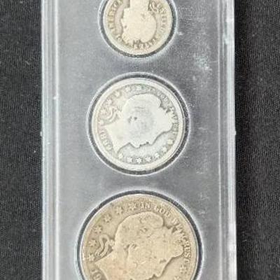 6 Coin Type Set Silver Dollar, Barber Half, Quarter, Dime, & Nickel Indian Cent
