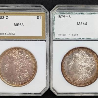 1883-O MS-63 and 1879 MS-64 PCI Graded Morgan Silver Dollars