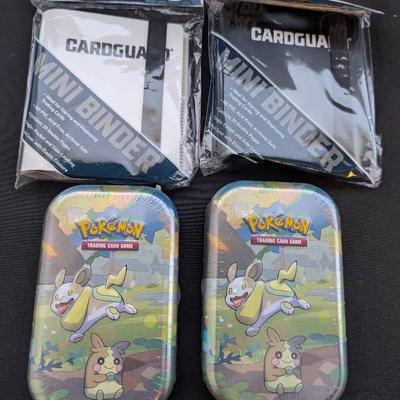 2 Pokémon Factory Sealed/New Mini Tins & 2 Card Guard Holders