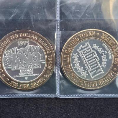 2 $10 .999 Silver Gaming Tokens