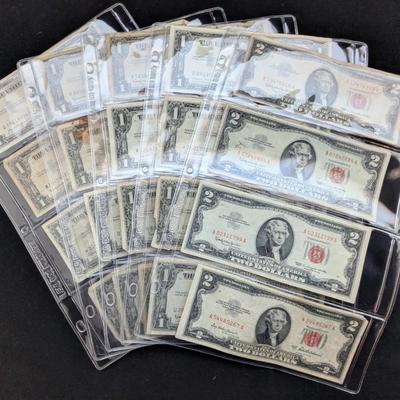 20 US Notes & $1 Silver Certs, $2 Red Seals, Some Star Notes