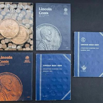 5 Lincoln Cent Folders with Lots of Wheat Cents & Others