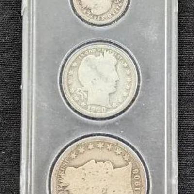 6 Coin Type US Set: Morgan Dollar, Barber, Quarter, 10 Cent, & Nickel