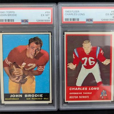 1961 & 1963 PSA Graded Fleer & Topps Football Cards, Charles Long & John Brodie