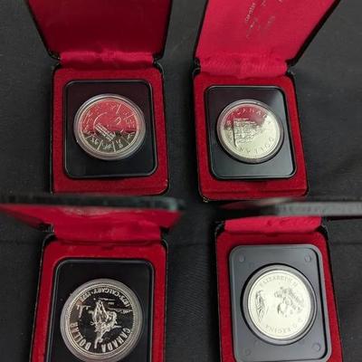 4 Silver Canada Commemorative Silver Dollars, All Original