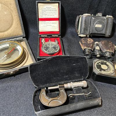 Vintage Marine Sextant, Gauges, Binoculars, Camera And More 