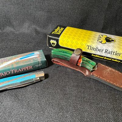 Timber Rattler And Navajo Trapper Pocket Knives 