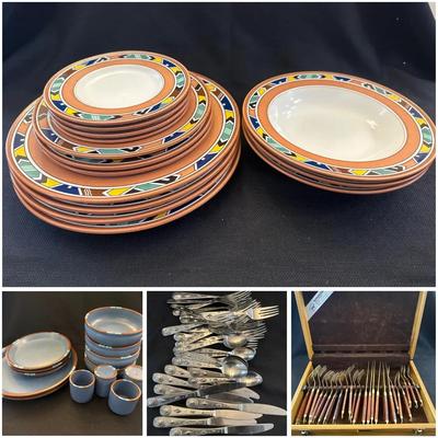 Lot of Southwestern Stoneware & Flatware: Mikasa, Dansk & Wallace