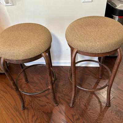 Pair Of Metal Bar Stools With Cushioned Seats 