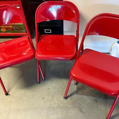Three Metal Folding Chairs-Red